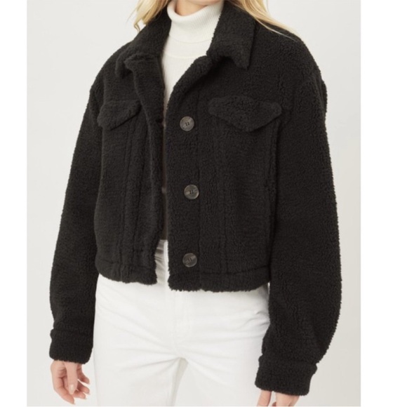 WOMENS BUTTONED TEDDY FAUX FUR CROPPED JACKET - Picture 3 of 3